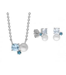 Conjunto Plata Liska Mujer LAD7309C Perlas Topacio Azul