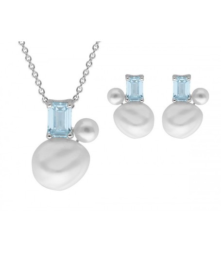 Conjunto Plata Liska Mujer LAD7310C Perlas Topacio Azul