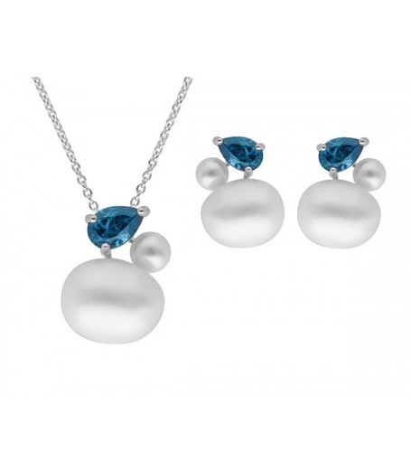 Conjunto Plata Liska Mujer LAD7312C Perlas Aquamarina