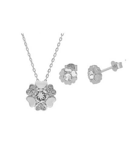 Conjunto Plata Liska Mujer LSW1504C Flores Corazones Circonitas