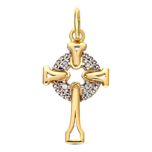 Keltisches Kreuz 9kt Gold Bicolor Silber 18x11mm 9K12966 Zirkonia