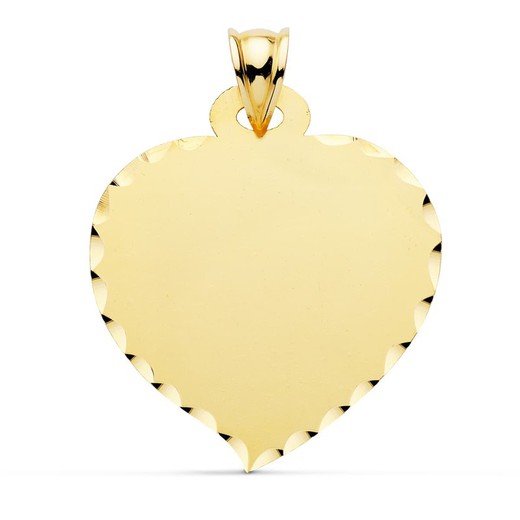 Placa de coração com joias de foto com borda esculpida em ouro 18kts 32x28mm P6465-328