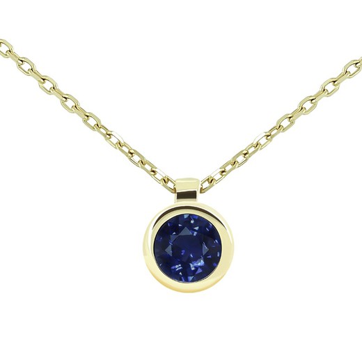 18kt Gold Choker 1 Shiny Sapphire 4mm (0.35cts) Width 5.3mm Forced Chain Double Handle Length 39-42cm 0609523