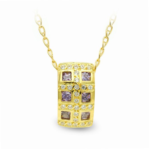 18kt Gold Cuadra Necklace with Zircons 7539-3