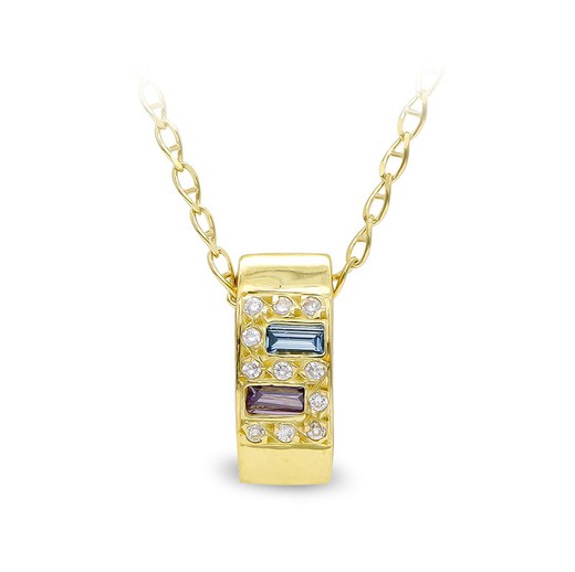 18k Gold Necklace Two Rectangular Colored Stones 7538-3