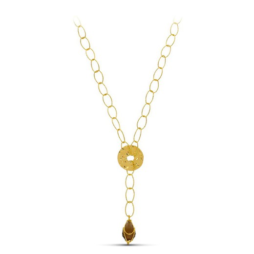 Halskette aus 18 kt Gold mit ovalen Gliedern, Kreismotiv und Stein 15000195
