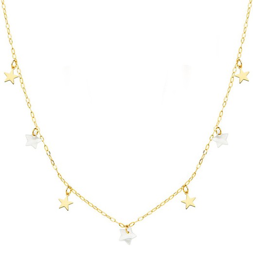 18kt Gold Choker Plain Stars and Mother of Pearl 5.5mm Forced Chain 45cm 22087