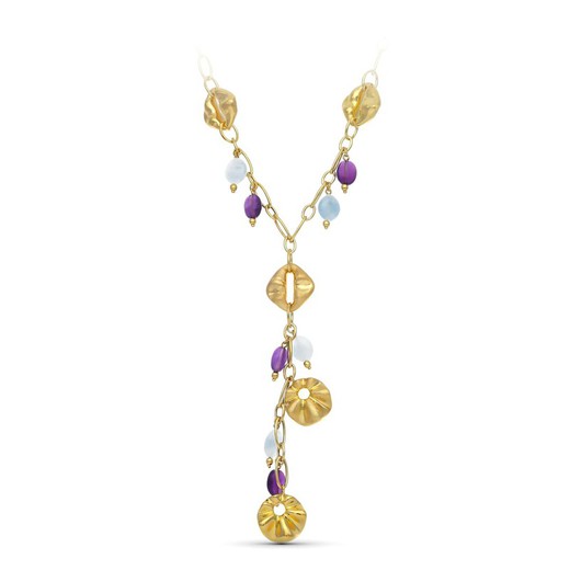 18kt Gold Necklace Flowers and Stones Color 19000082
