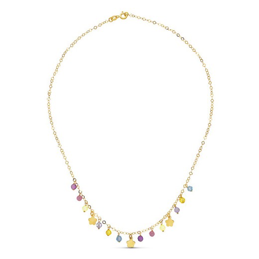18kt Gold Necklace Flowers and Colored Stones 27000003