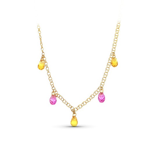18kt Gold Choker Necklace Tears Pink Stones-Topaz 13834-TORS