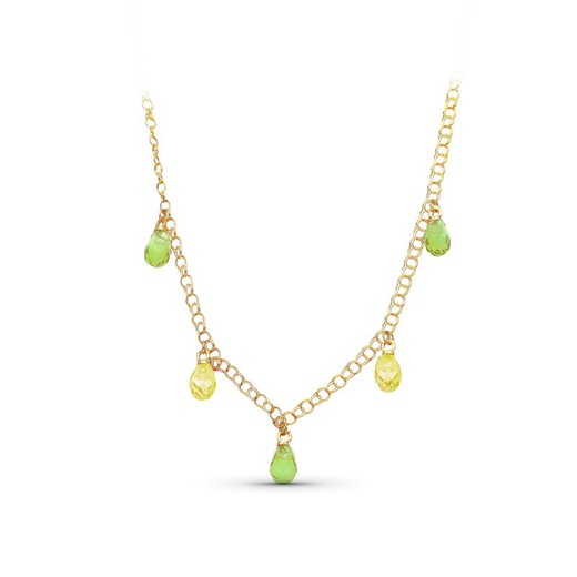 18kt Gold Necklace Tears Stones Color Green-Topaz 13834-VETO