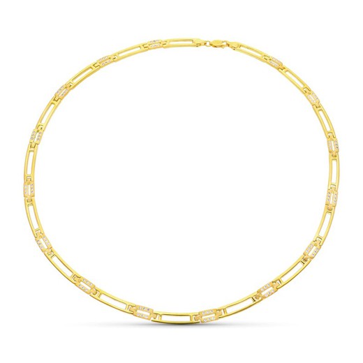 Halskette aus 18 kt Gold mit matten und glänzenden Zirkonen 14000199