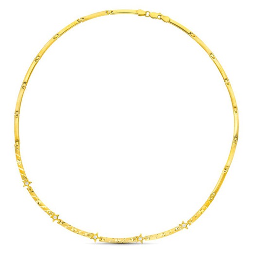 18kt Gold Choker Matte and Shiny Cubic Zirconia Carved Sections 07000126