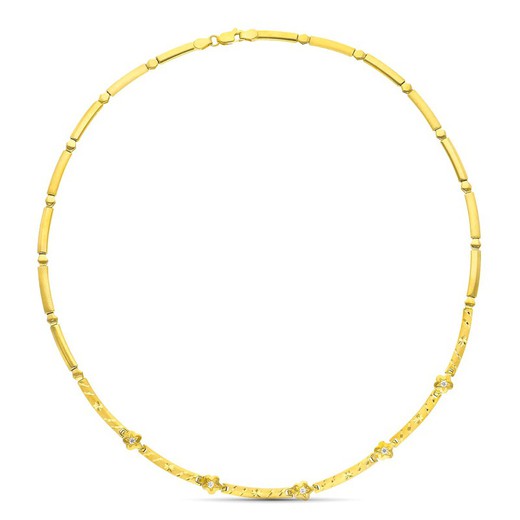 18kt Matte and Glossy Gold Choker Carved Sections Zirconia 07000123
