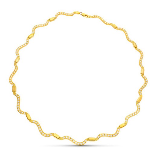 Halskette aus 18 kt Gold Wellen mit Zirkonen 15000012
