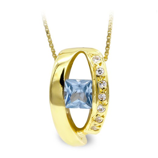 18 karat guld halskæde blå sten og zirconia 7218-3