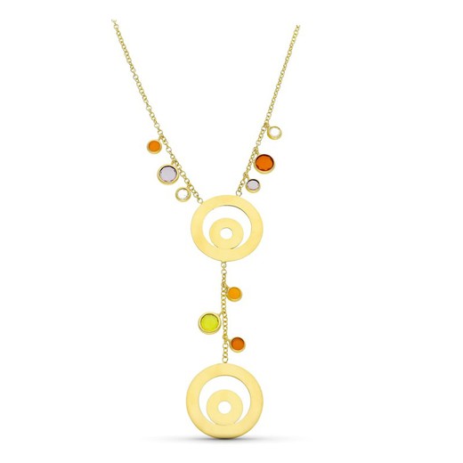 18kt Gold Necklace Colored Stones and Circles 13000072