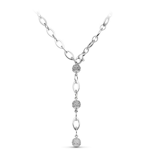 Collier Or Blanc 18kt 3 Boules Zircone 13000102