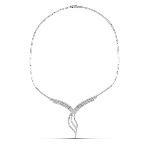 18 karat hvidguld halskæde zirkoner motiv 12000462