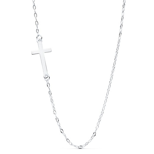 18kt White Gold Cross Necklace 17x8mm Forced Chain 42cm 33000002
