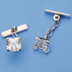 Boutons de Manchette Or Blanc 18kts Cubic Zirconia 9X9mm 4636-6