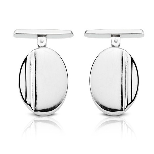 18kts White Gold Oval Matte and Shiny Cufflinks 18X13mm 4633-6