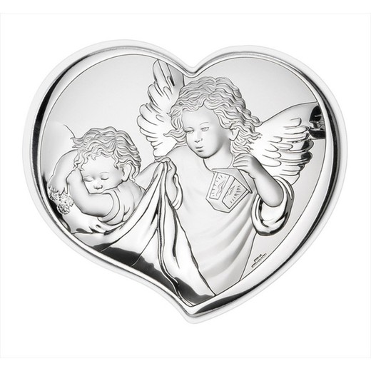 Icono Religioso Corazón Ángel De La Guarda Plateada 81258/2L 10,5x9cm