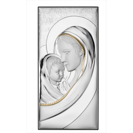 Icono Religioso Virgen Con Niño Plateada Bicolor Dorado EV5020/17 17x34cm