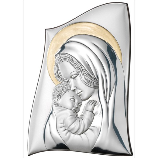 Icono Religioso Virgen Con Niño Plateado Bicolor Dorado 81000/2L 7x10cm