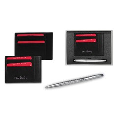 Kit Tarjetero Piel Negra +  Bolígrafo Pierre Cardin PCD330/3 Acero