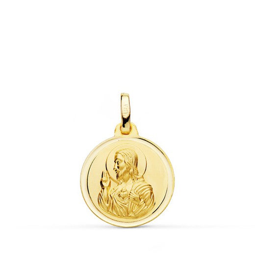 Medalha Coração de Jesus Ouro 18kts Moldura 16mm P5001-116