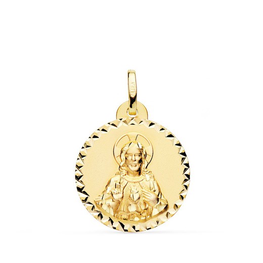 Χρυσό μετάλλιο Heart of Jesus 18 καρατίων Shine Cross Cut 20mm P5004-920