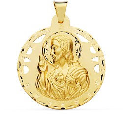 Medalla Corazón de Jesús Oro 18kts Calado y Tallado 42mm P5001-442
