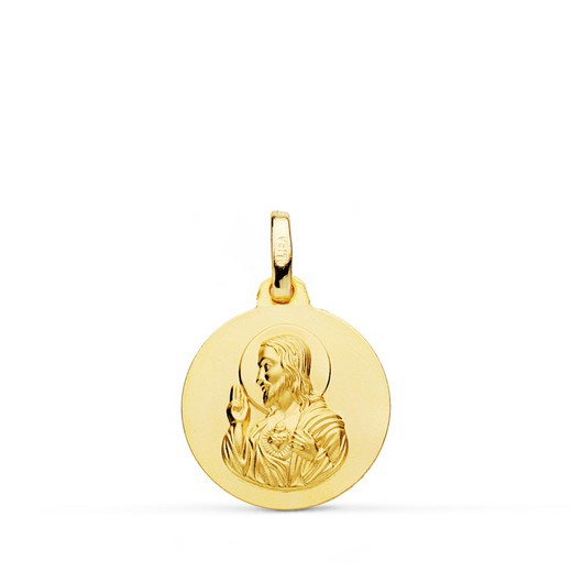 Medalha Coração de Jesus Ouro 18k Liso 16mm P5001-016
