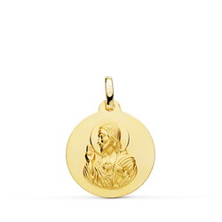 Hart van Jezus gouden medaille 18k glad 18 mm P5001-018