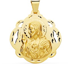 Médaille Coeur de Jésus Or 18k Tambourin Ajouré 42mm P5001-642