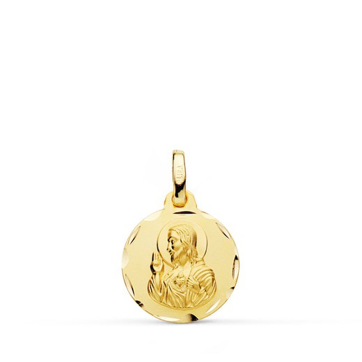 Gesneden 18kt gouden hart van Jezus-medaille 14 mm P5001-314