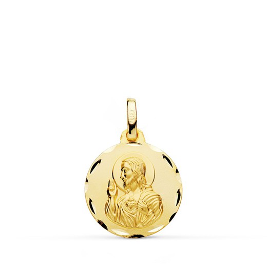 Σκαλιστό χρυσό 18 καρατίων μετάλλιο Heart of Jesus 16mm P5001-316