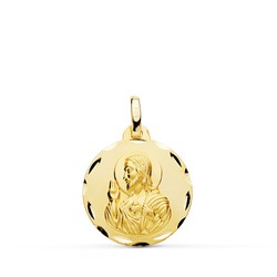 Carved 18k Gold Heart of Jesus Medal 18mm P5001-318