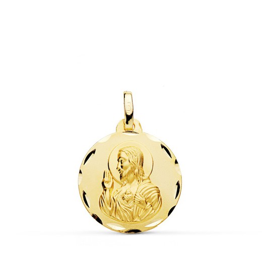 Medaglia del cuore di Gesù in oro 18 carati scolpita 18 mm P5001-318