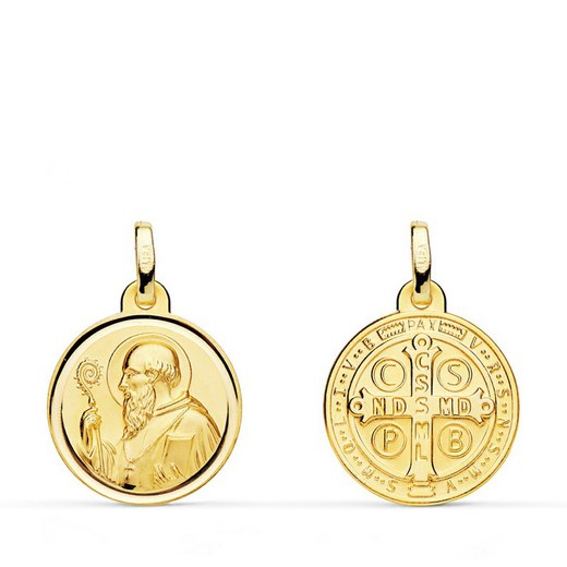 Scapular Medal Saint Benedict Monk Gold Bezel 18kts 16mm P8097-116