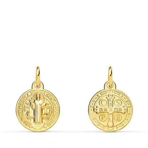Scapulier medaille Sint-Benedictus monnik goud 18kts 12 mm P8098-012