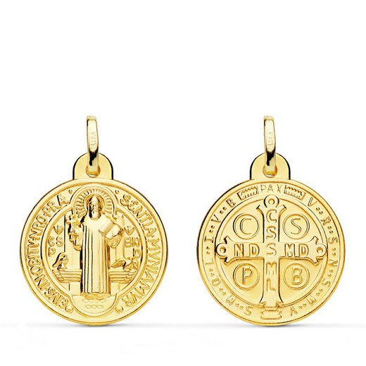 Scapulier medaille Sint-Benedictus monnik goud 18kts 20 mm P8098-020