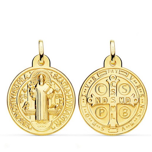 Scapulier medaille Saint Benedict Monk goud 18kts 24 mm P8098-024