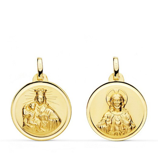 Medaglia Scapolare Virgen del Carmen Cuore Gesù 18 kts Lunetta in oro 18 mm P5006-118