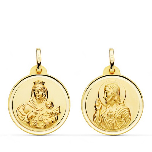 Scapulier medaille Virgen del Carmen hart Jezus gouden ring 18kts 20 mm P5003-120