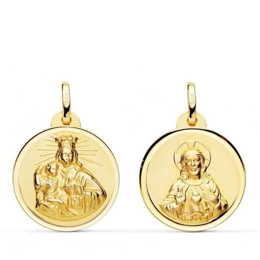 Scapulier medaille Virgen del Carmen hart Jezus gouden ring 18kts 20 mm P5006-120
