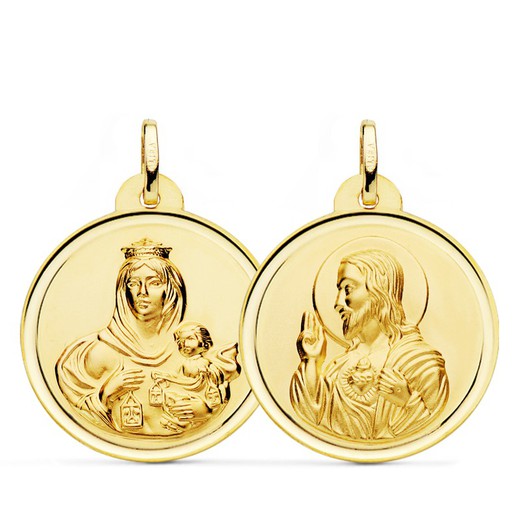 Scapular Medal Virgen del Carmen Heart Jesus 18kts Gold Bezel 26mm P5003-126