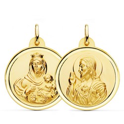 Medalla Escapulario Virgen del Carmen Corazón Jesús Bisel Oro 18kts 28mm P5003-128
