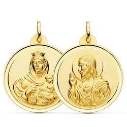 Scapular Medal Virgen del Carmen Heart Jesus 18kts Gold Bezel 30mm P5003-130